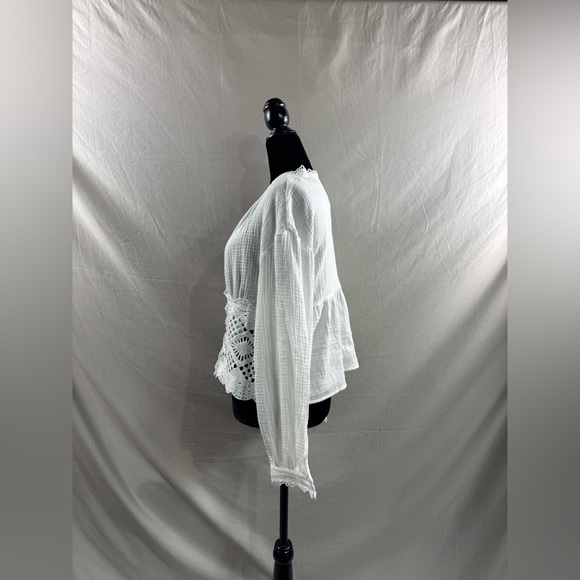 Boho V Neck Lace Blouse White - Picture 9 of 10